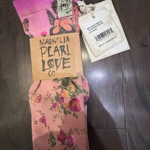 Magnolia Pearl Vibrant Pink Floral Socks Pristine cond, TALL socks Nvr worn